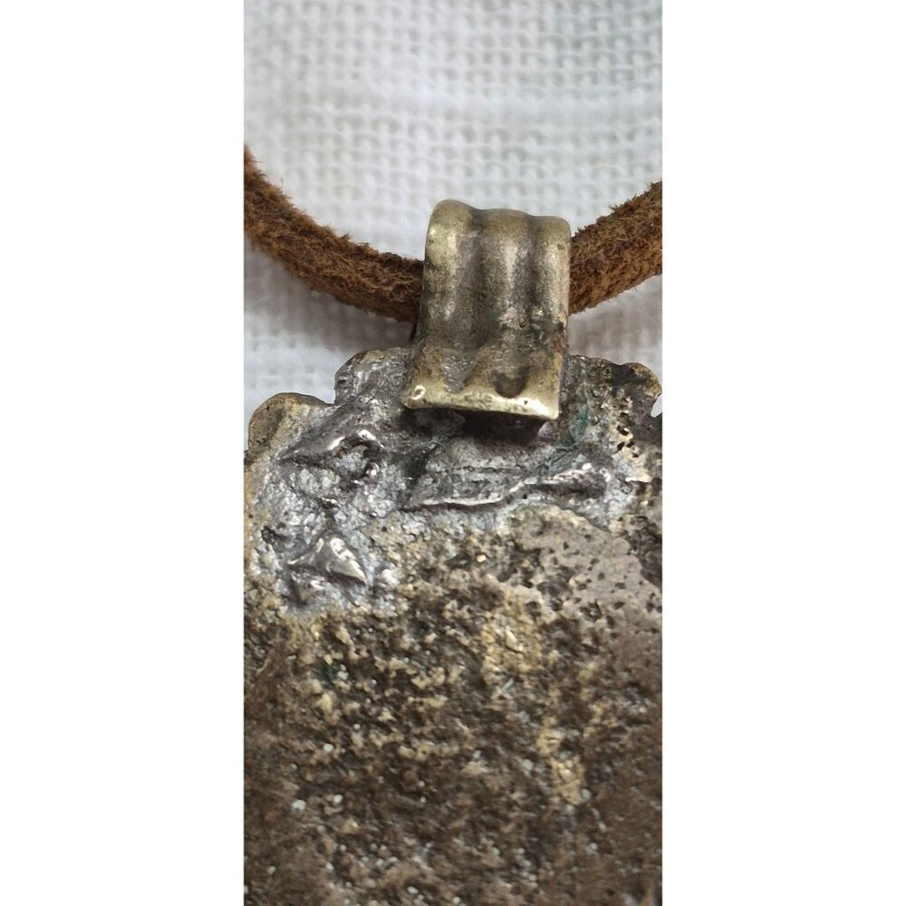 Antique Tribal-Style Blue Stone Pendant On Brown Leather Cord Necklace - Picture 8 of 14